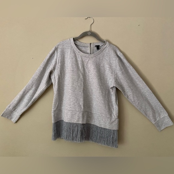 J. Crew Tops - J Crew Gray Fringed Sweatshirt M